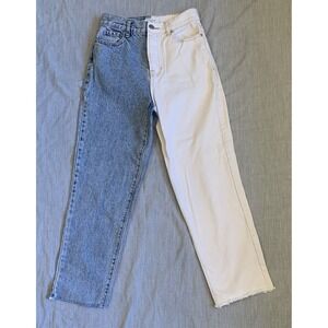 PacSun Two-Tone High-Rise Straight Jeans - Blue & White